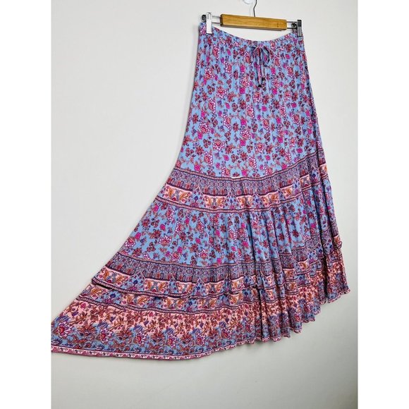 Arnhem Christina Maxi Skirt Pink Iris Floral Tiered Boho Peasant Spell Size M 12 - Picture 5 of 15